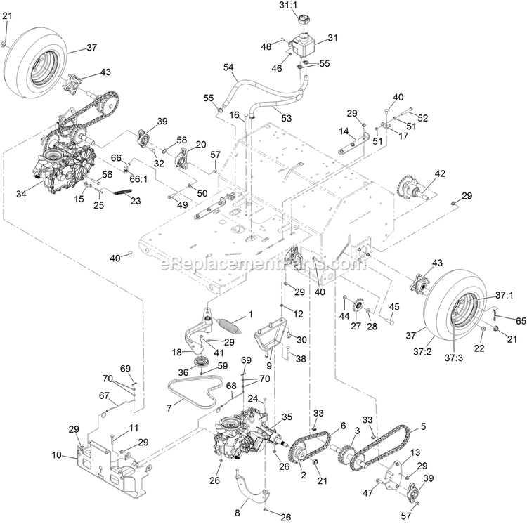 Ground Drive Assembly Diagram and Parts List for ARX541CKA30000 (406294345-408644345)(2020) Exmark Aerator