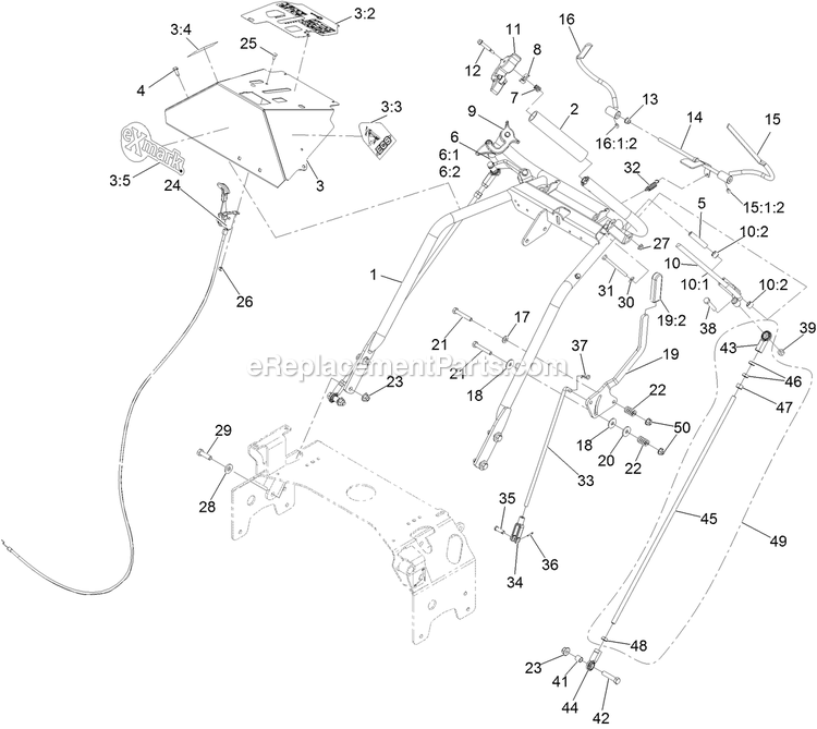 Ecs Upper Handle Controls Assembly Diagram and Parts List for TTX650EKC604N0 (315000000-315999999)(2015) Exmark Lawn Mower