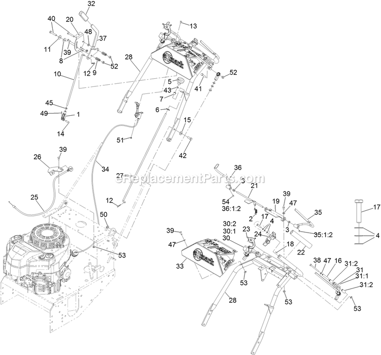 Controls Assembly Diagram and Parts List for VHS481GKA36200 (402082300-404314158)(2018) Exmark Lawn Mower