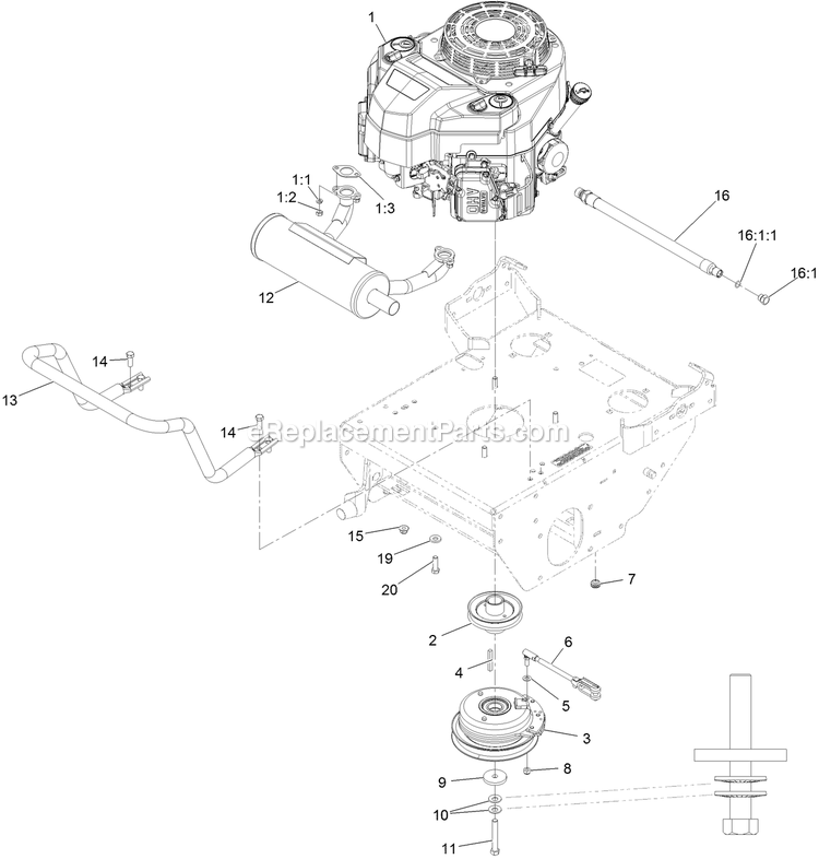 Engine Assembly Diagram and Parts List for TTS600GKA523E0 (408644346-411294211)(2021) Exmark Lawn Mower