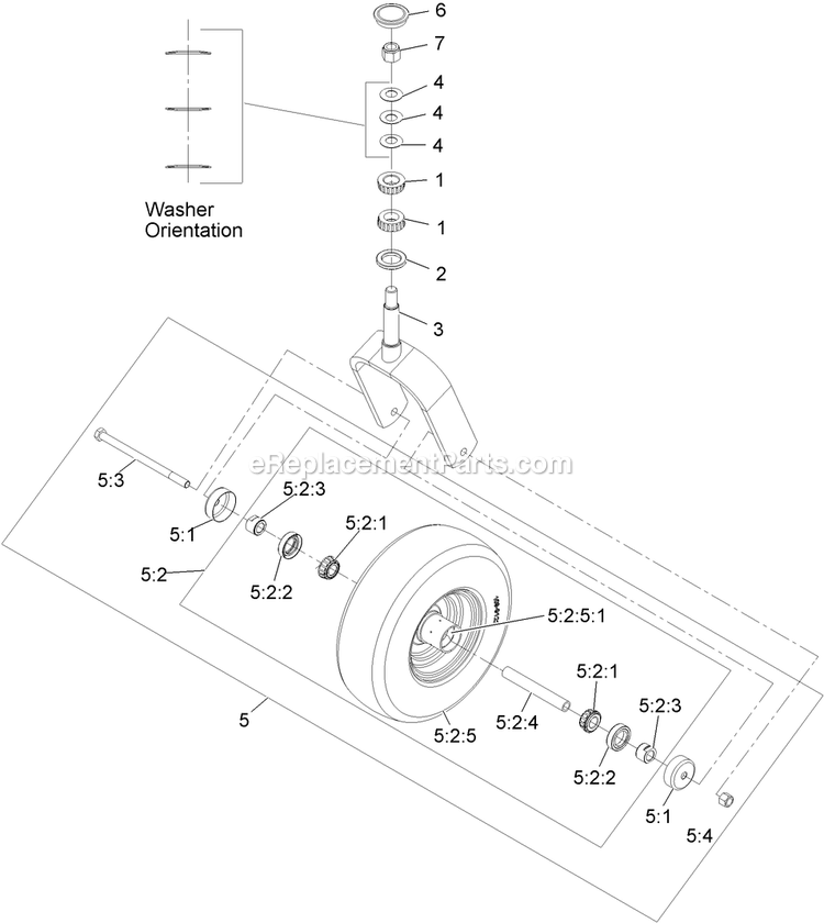 Caster Wheel And Fork Assembly Diagram and Parts List for LZS23KC524 (920000-999999)(2011) Exmark Lawn Mower