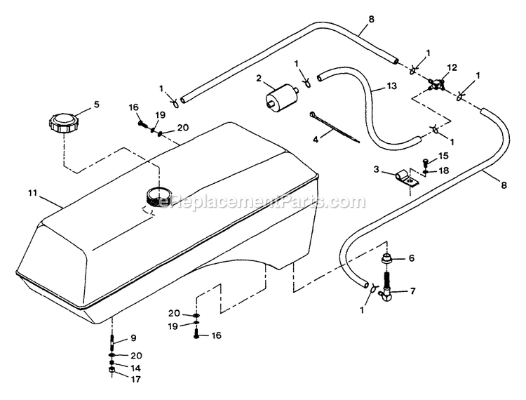 Fuel Group Diagram and Parts List for LZ-22KC52 (115000-129999)(1996) Exmark Lawn Mower