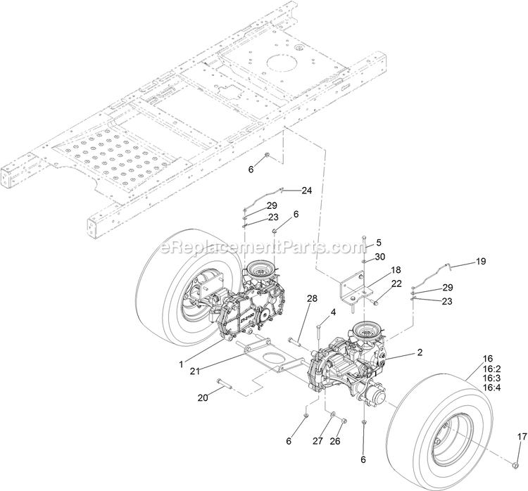 Hydro Transaxle Drive And Rear Wheel Assembly Diagram and Parts List for QTE708GEM54100 (315000000-315999999)(2015) Exmark Lawn Mower