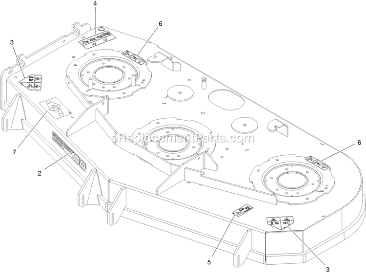 Deck With Decals Assembly Diagram and Parts List for VTS740PKC60400 (402082300-404314158)(2018) Exmark Lawn Mower