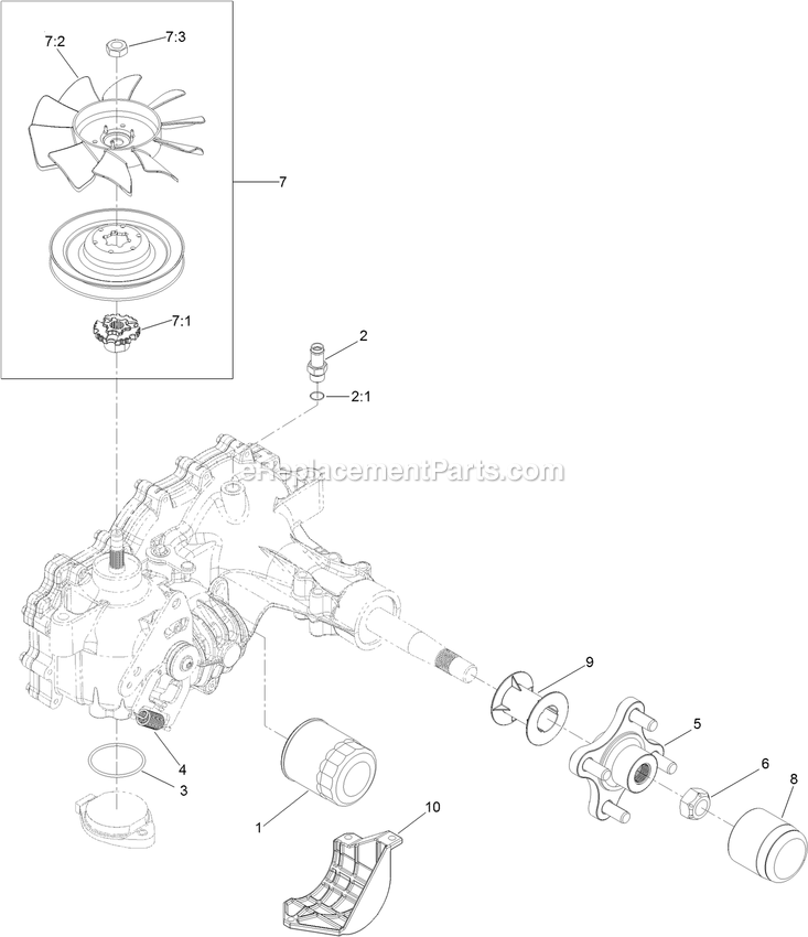 Lh Transaxle Assembly Diagram and Parts List for RAS730GKA60RA3 (411294212-999999999)(2022) Exmark Lawn Mower