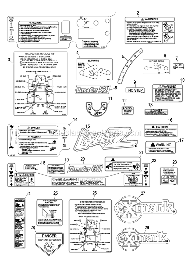 Decal Group Diagram and Parts List for LZ20KC524AS (440000-509999)(2004) Exmark Lawn Mower