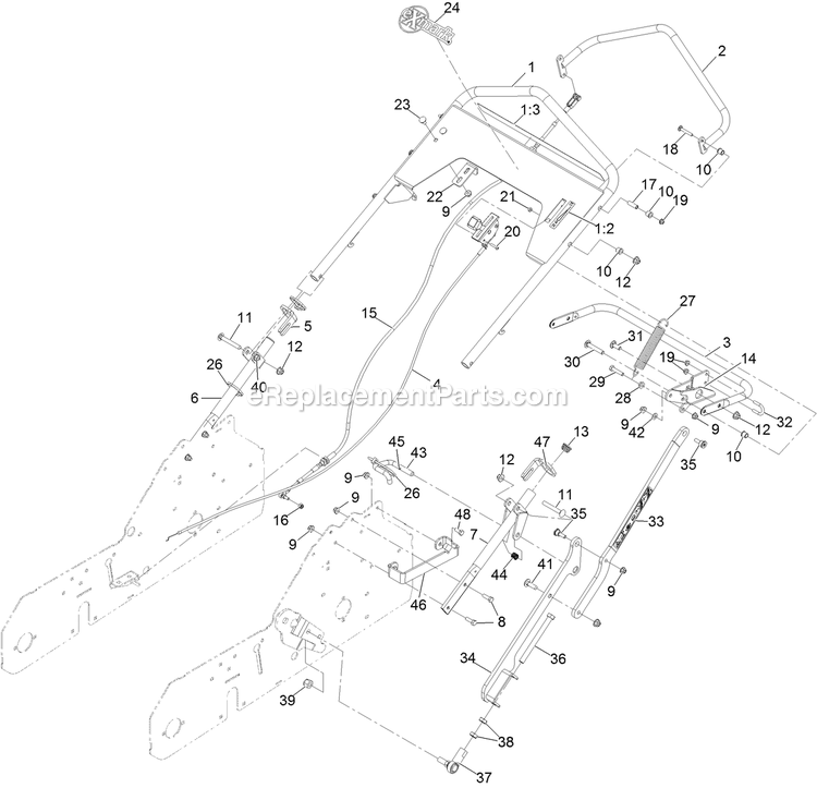 Handle Assembly Diagram and Parts List for ARS180CKA21000 (315000000-315999999)(2015) Exmark Aerator