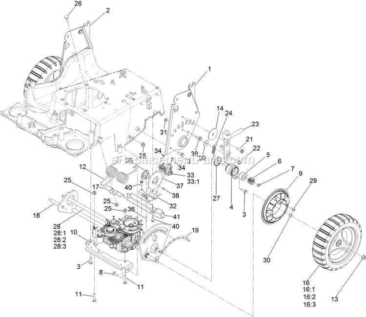 Deck And Wheel Assembly Diagram and Parts List for ECX200CKC30000 (406294345-408644345)(2020) Exmark Lawn Mower