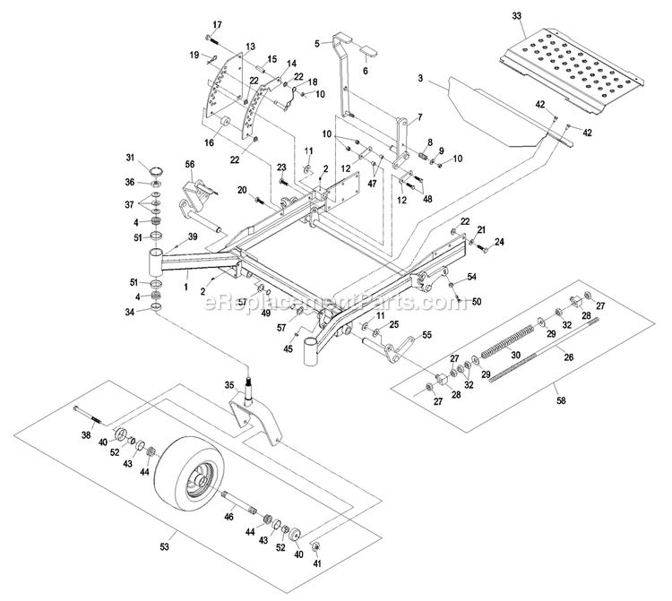 Front Frame Group Diagram and Parts List for LZ28KA665 (670000-719999)(2007) Exmark Lawn Mower