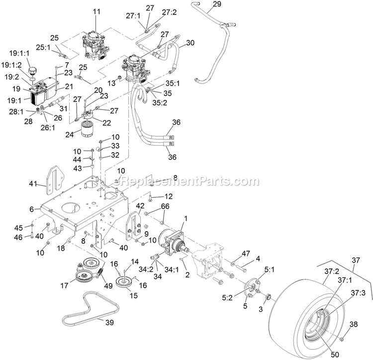 Ground Drive Assembly Diagram and Parts List for VTS691KA484CA (314000000-314999999)(2014) Exmark Lawn Mower