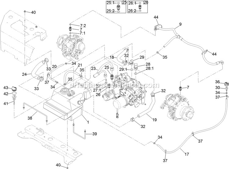Hydraulic Assembly Diagram and Parts List for LZS88CDYM96RW0 (402082300-404314158)(2018) Exmark Lawn Mower