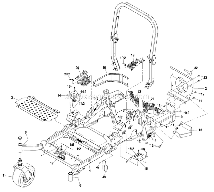 Mainframe Group (1) Diagram and Parts List for LZAS29KA724LP (850000-919999)(2010) Exmark Lawn Mower
