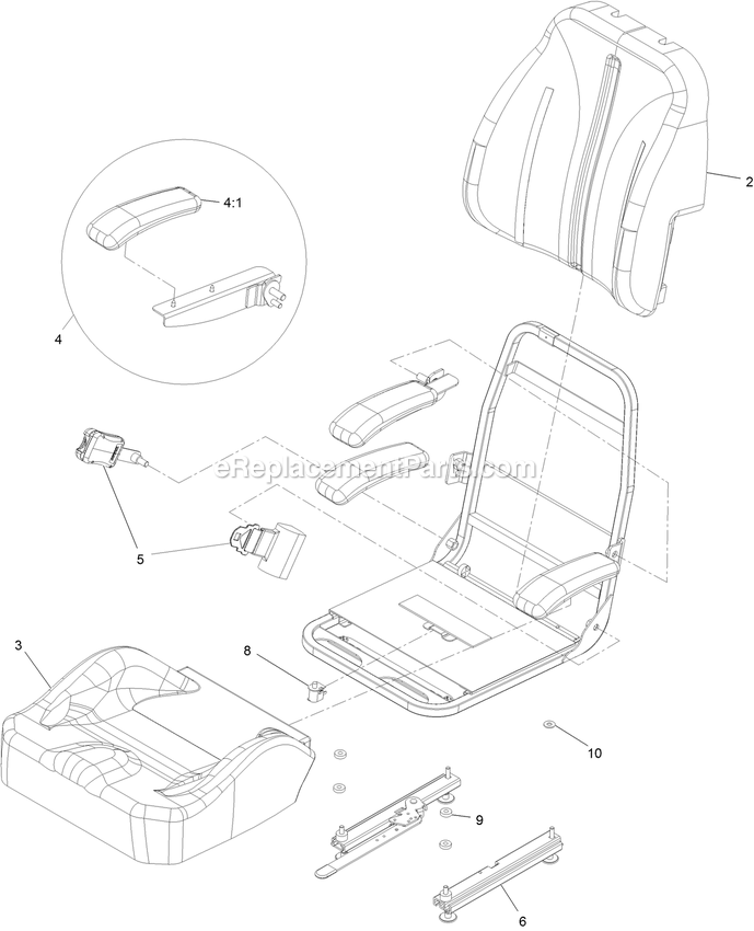 Seat With Tracks Assembly Diagram and Parts List for LZE740EKC60400 (316000000-399999999)(2016) Exmark Lawn Mower