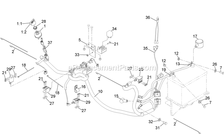 Electrical Assembly Diagram and Parts List for TTS680PKCE483 (314000000-314999999)(2014) Exmark Lawn Mower