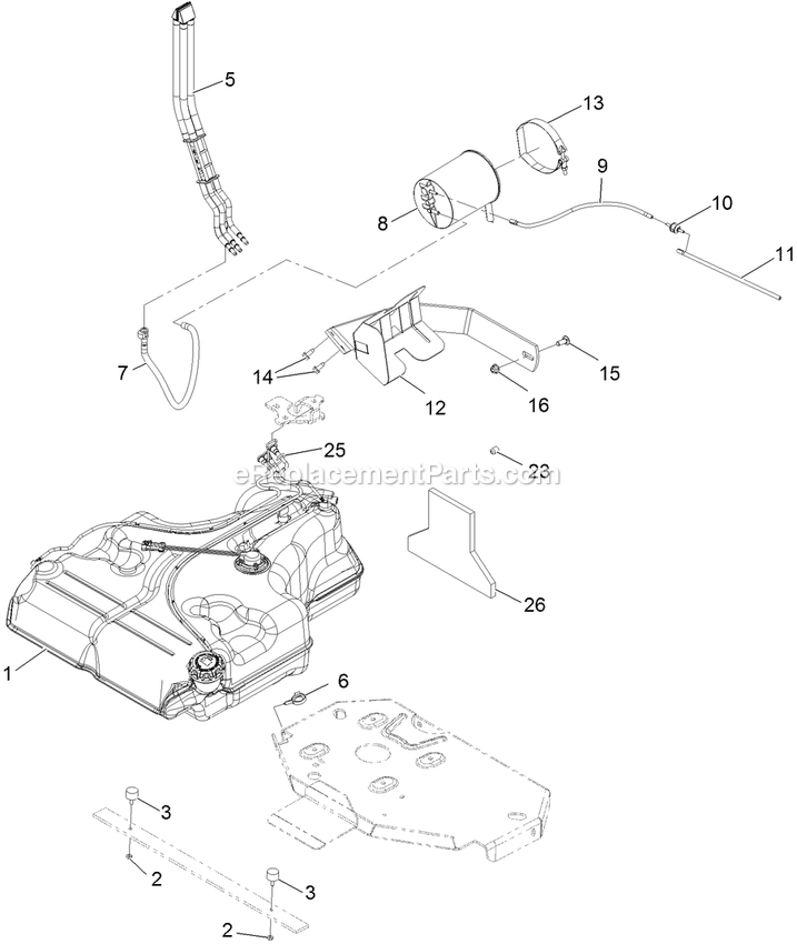 Fuel Tank Assembly (1) Diagram and Parts List for LZX940EKC606 (314000000-314999999)(2014) Exmark Lawn Mower