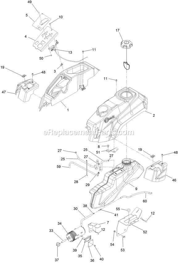 Fuel Assembly Diagram and Parts List for QZE452CEM42100 (402082300-404314158)(2018) Exmark Lawn Mower