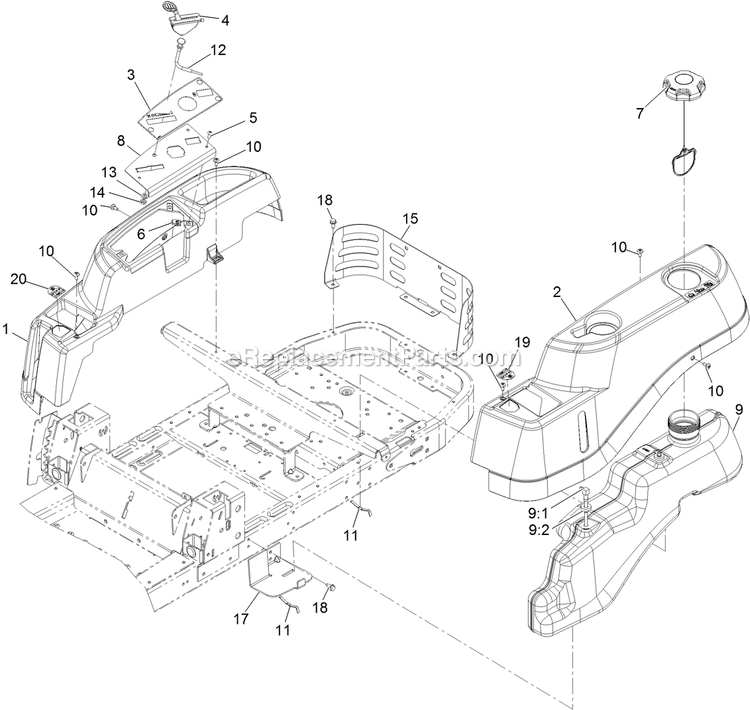 Controls And Fuel Tank Diagram and Parts List for QTS691KA502 (312000000-312999999)(2012) Exmark Lawn Mower