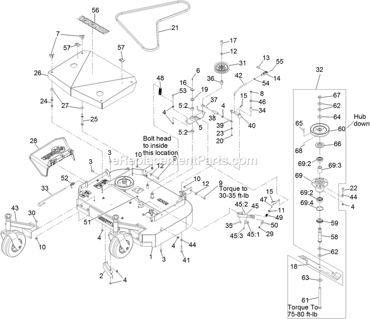 Deck Assembly Diagram and Parts List for VHS481GKA36200 (316000000-399999999)(2016) Exmark Lawn Mower