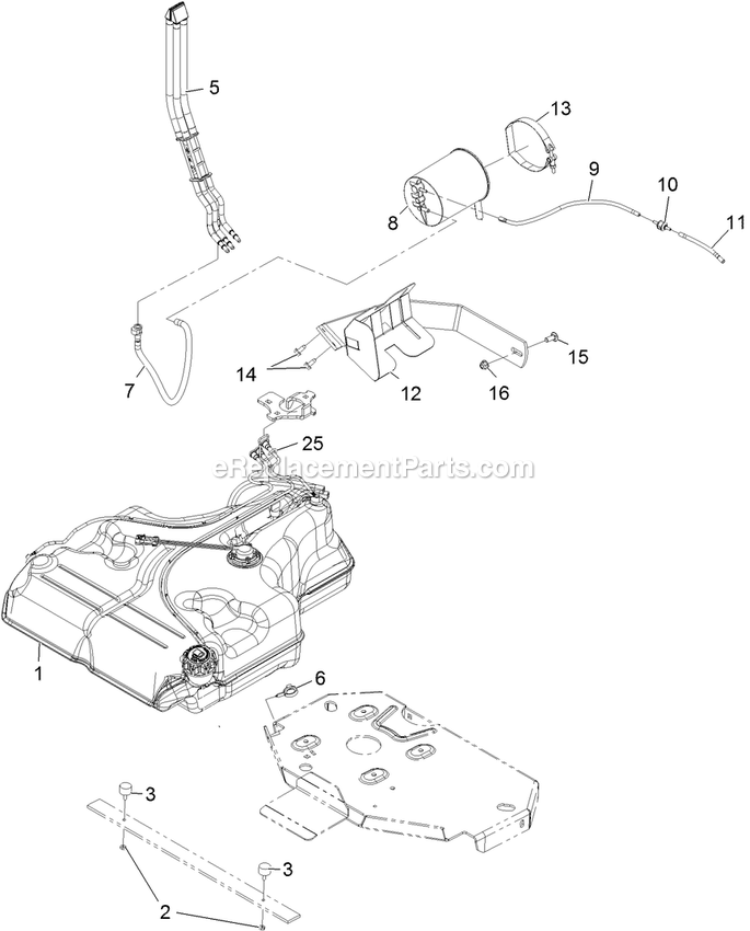 Fuel Tank Mounting Assembly Diagram and Parts List for LZS742KC604 (314000000-314999999)(2014) Exmark Lawn Mower