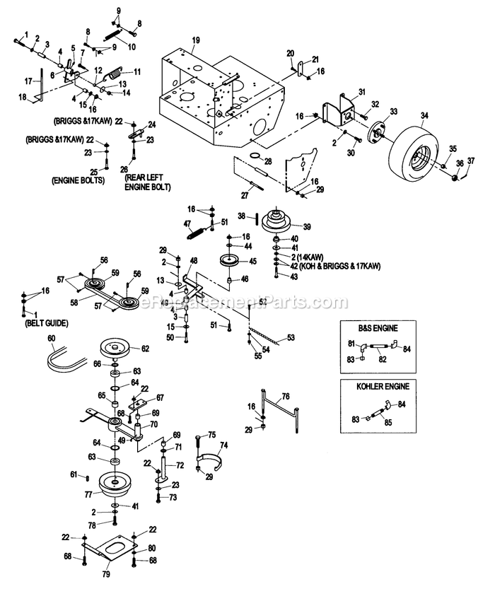 Engine Deck Group (1) Diagram and Parts List for TT3614KC (160000-169999)(1998) Exmark Lawn Mower