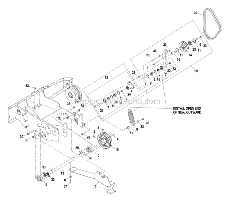Pto Drive Group Diagram and Parts List for FR20KC (600000-669999)(2006) Exmark Lawn Mower