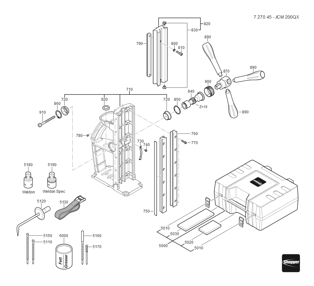  Diagram and Parts List for JCM200QX 72704512360 Fein Mortiser