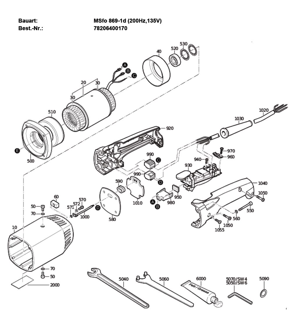 Figure 1 Diagram and Parts List for 78206400170  Fein Grinder