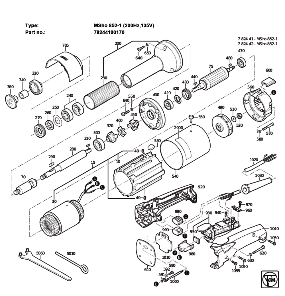 Figure 0 Diagram and Parts List for 78244100170  Fein Grinder