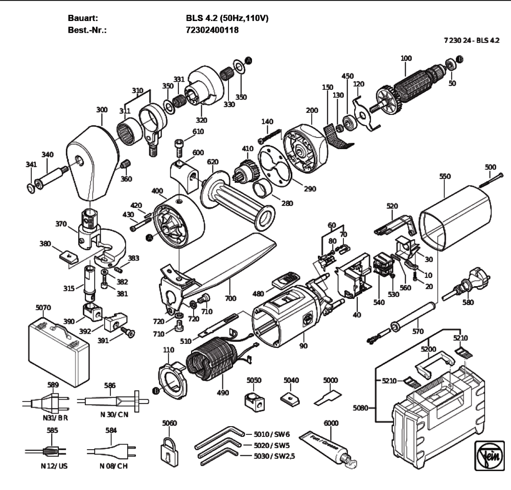 Figure 0 Diagram and Parts List for 72302400118  Fein Nibbler & Shears