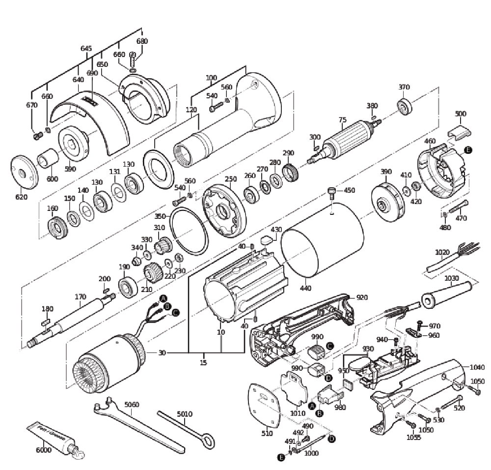 Figure 0 Diagram and Parts List for 78243900260  Fein Grinder