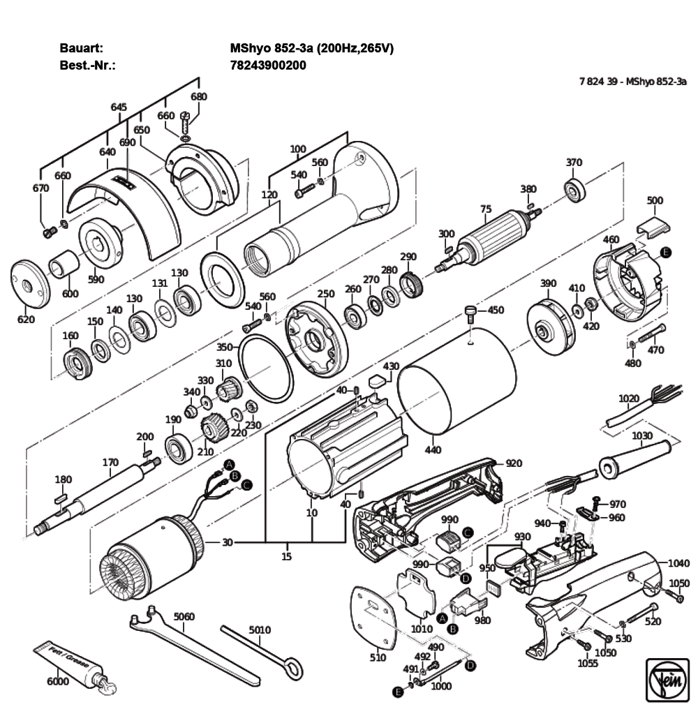 Figure 0 Diagram and Parts List for 78243900200  Fein Grinder