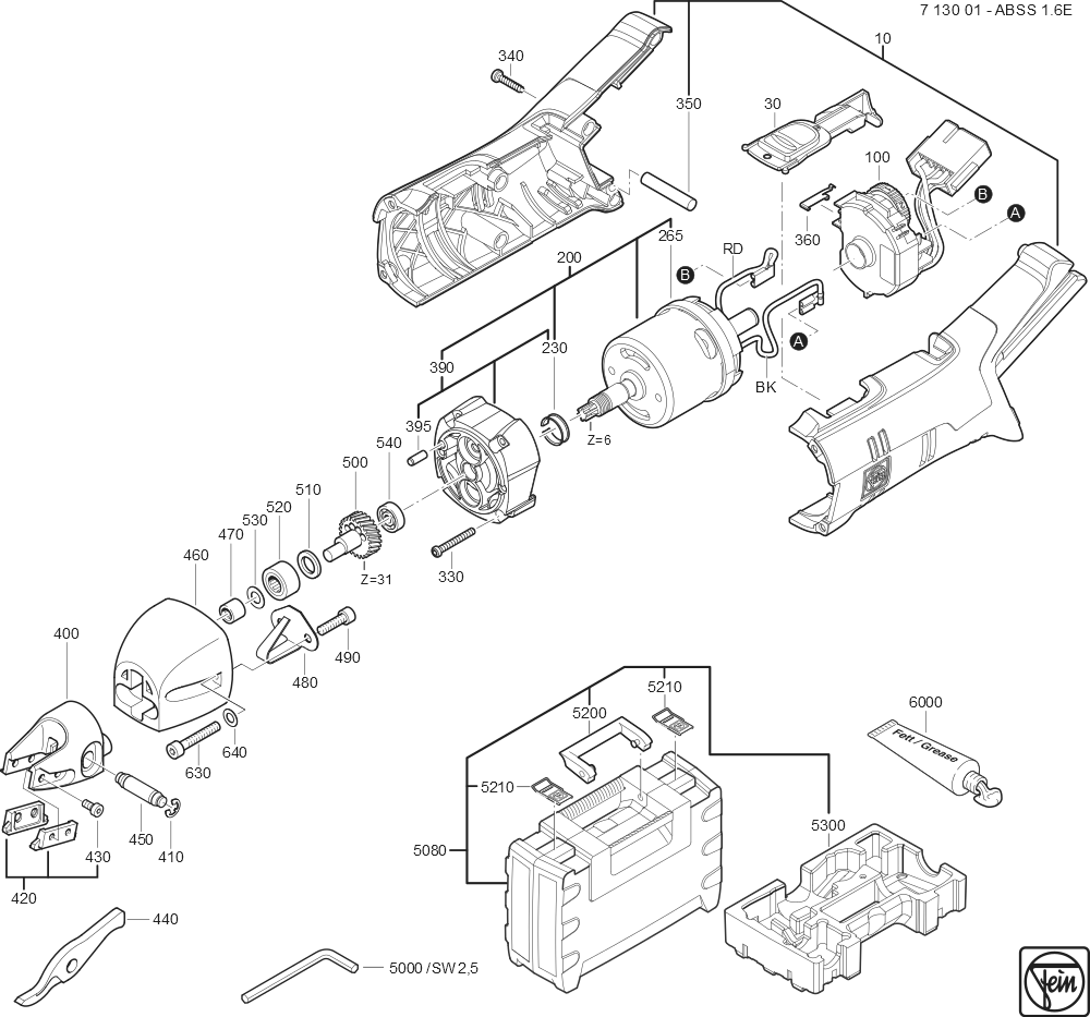  Diagram and Parts List for ABSS16E 71300109950 Fein Nibbler & Shears