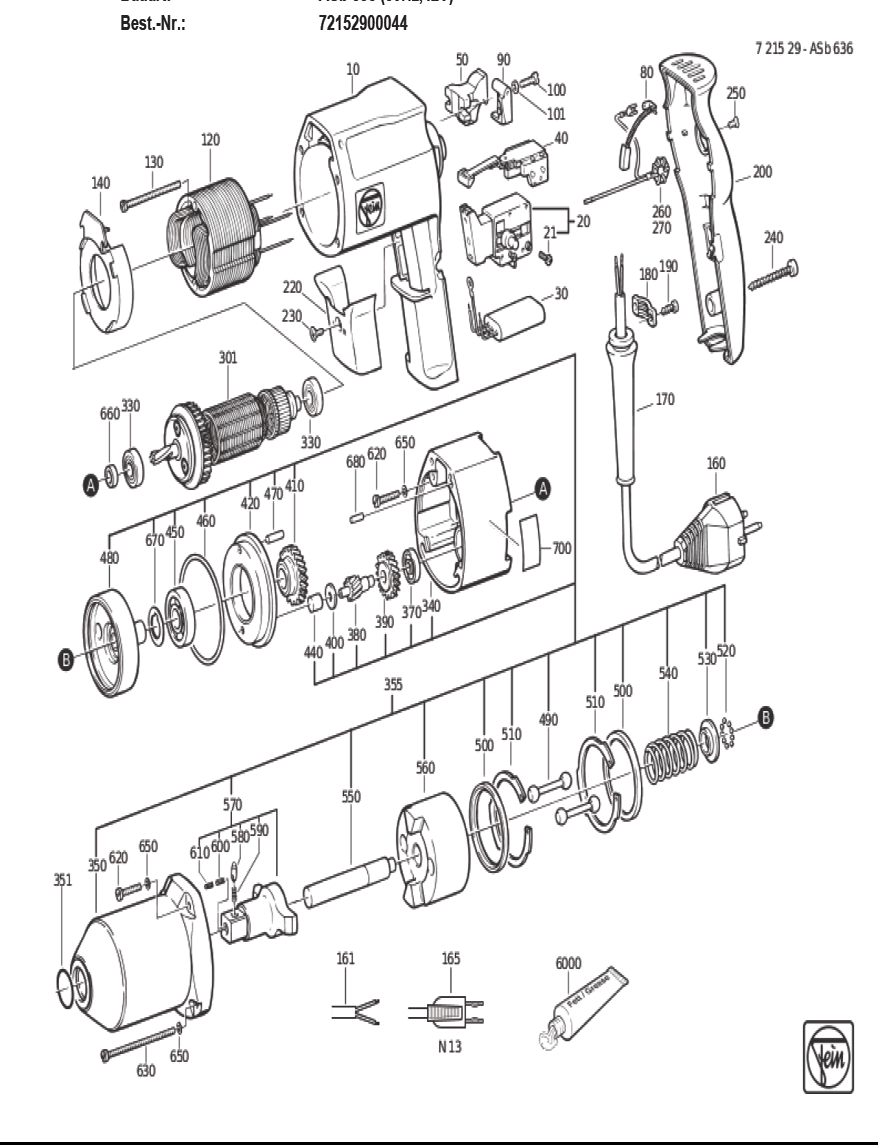 Figure 0 Diagram and Parts List for 72152900044  Fein Wrench