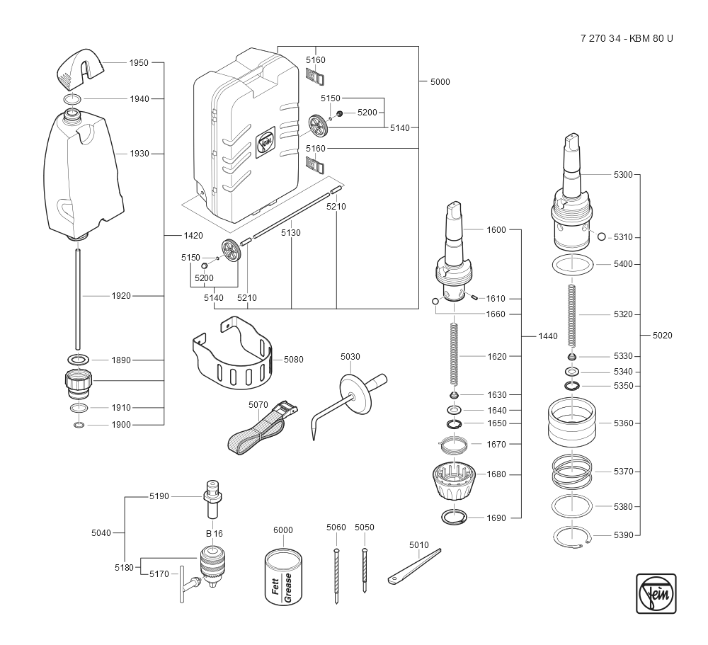 Diagram and Parts List for KBM80U 72703409360 Fein Mortiser