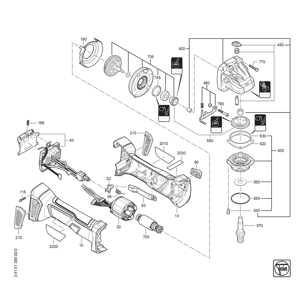 Diagram 1 Diagram and Parts List for 71220700940  Fein Sander Grinder