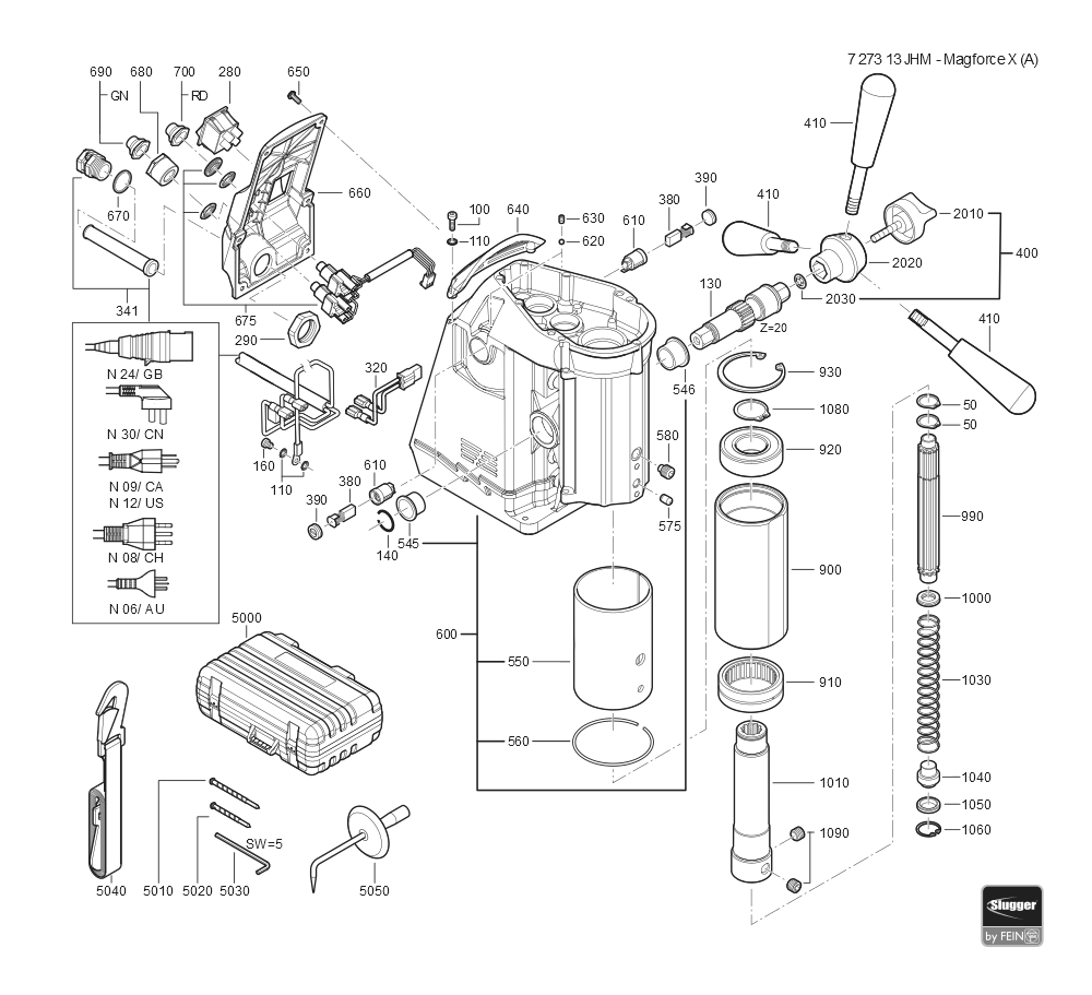  Diagram and Parts List for JHMMAGFORCEX 72731312360 Fein Mortiser