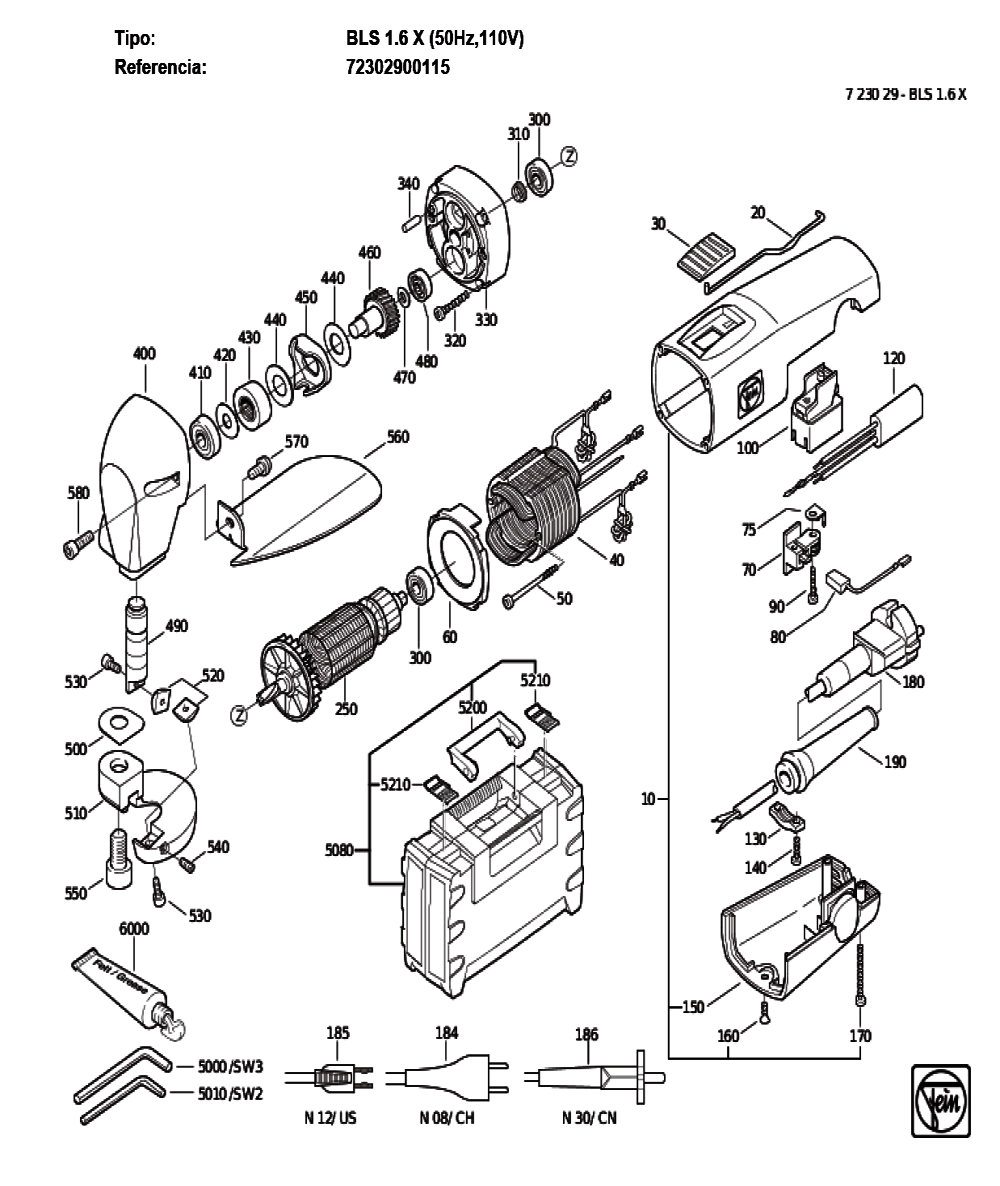 Figure 0 Diagram and Parts List for 72302900115  Fein Nibbler & Shears