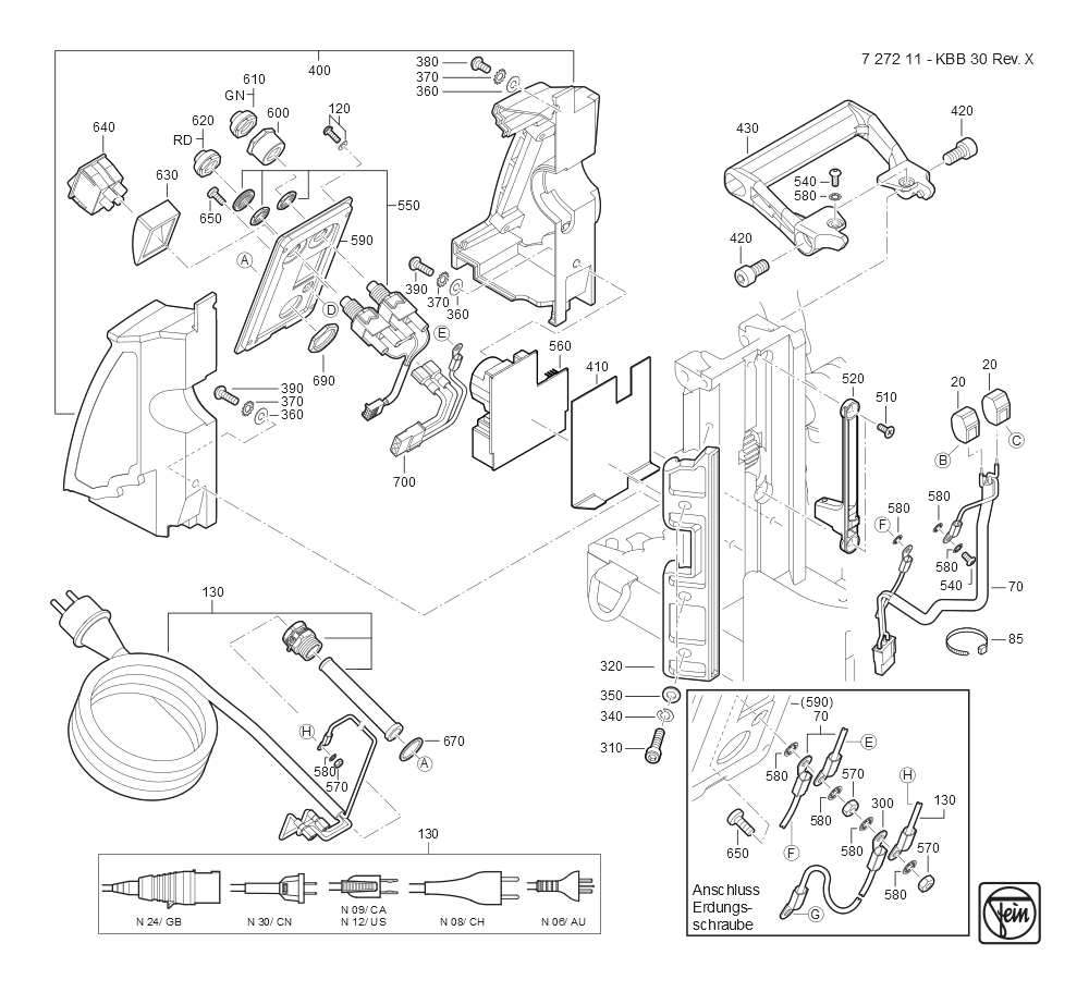  Diagram and Parts List for KBB30REVX 72721109360 Fein Mortiser