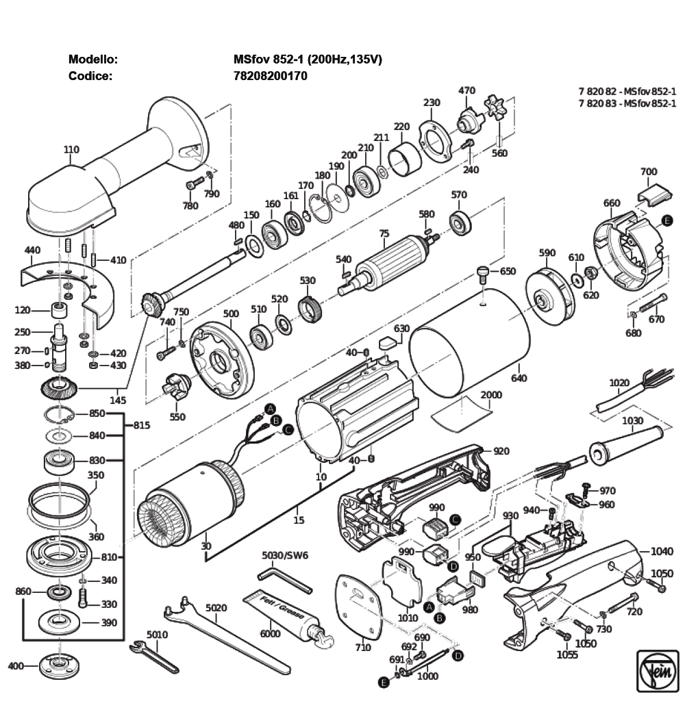 Figure 0 Diagram and Parts List for 78208200170  Fein Grinder