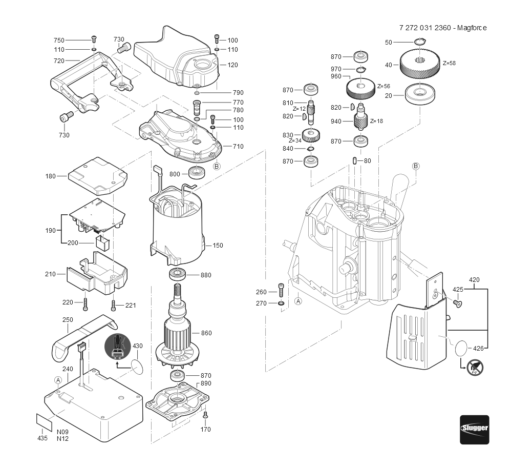  Diagram and Parts List for JHMMAGFORCE 72720312360 Fein Mortiser
