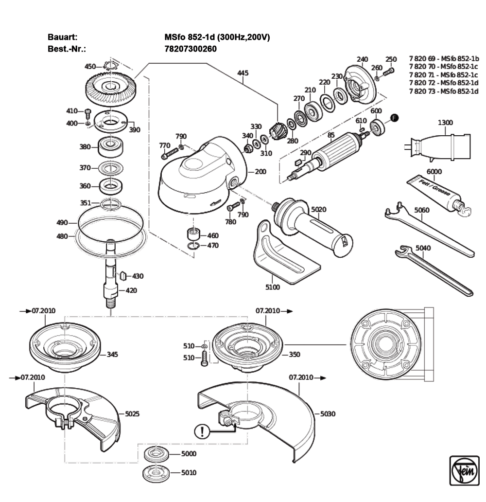Figure 0 Diagram and Parts List for 78207300260  Fein Grinder
