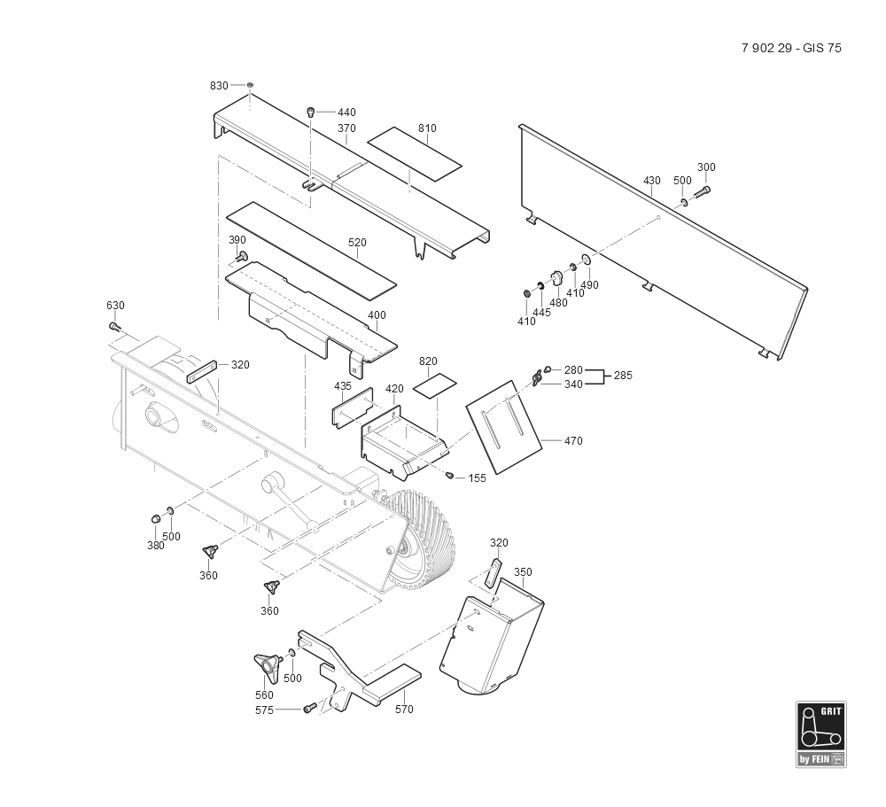  Diagram and Parts List for GRITGIS75 79022912233 Fein Belt or Drum Sander