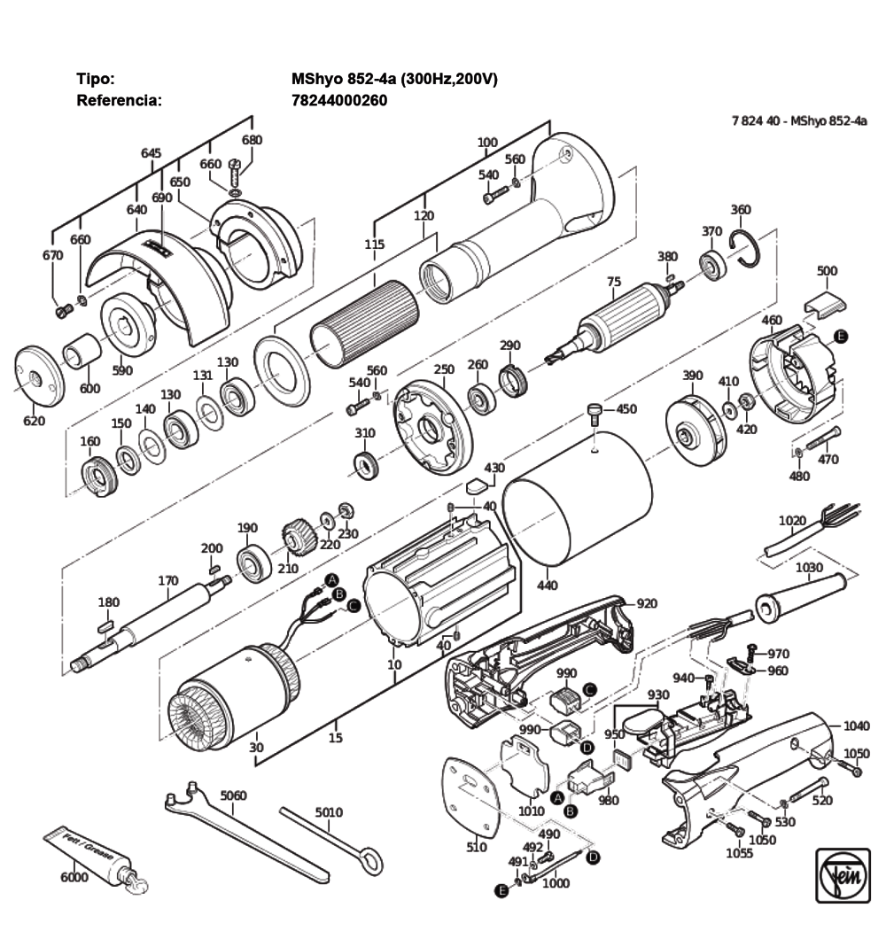 Figure 0 Diagram and Parts List for 78244000260  Fein Grinder