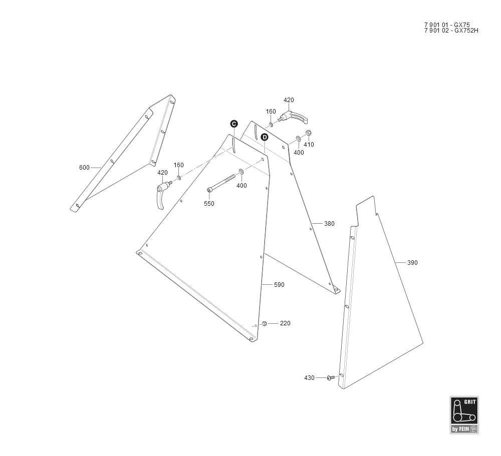  Diagram and Parts List for GRITGX75 79010100233 Fein Belt or Drum Sander
