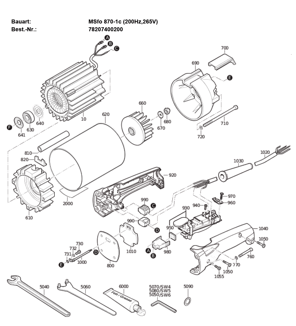 Figure 1 Diagram and Parts List for 78207400200  Fein Grinder