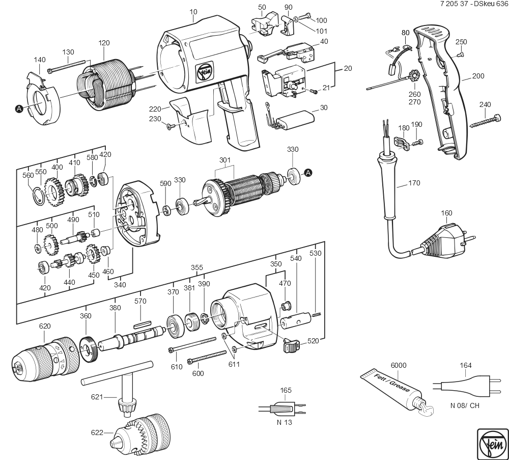  Diagram and Parts List for DSKEU636KINETIK 72053713110 Fein Electric Drill