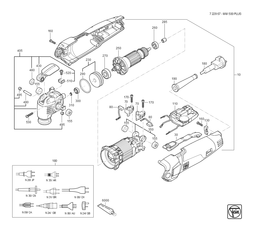  Diagram and Parts List for MM500 72296709360 Fein Multi-Tool