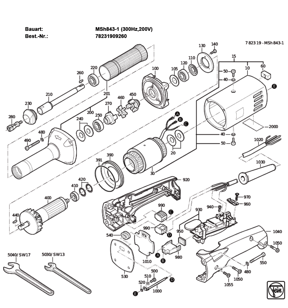 Figure 0 Diagram and Parts List for 78231909260  Fein Grinder