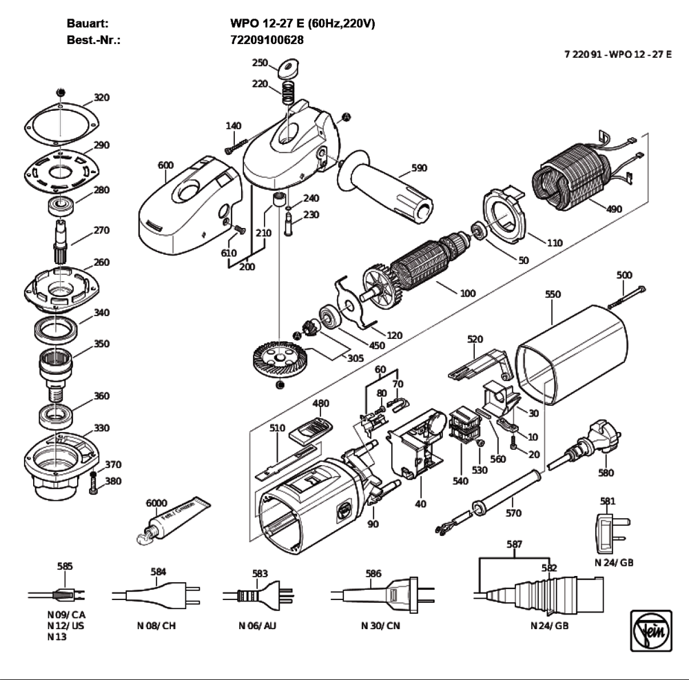 Figure 0 Diagram and Parts List for 72209100628  Fein Sander