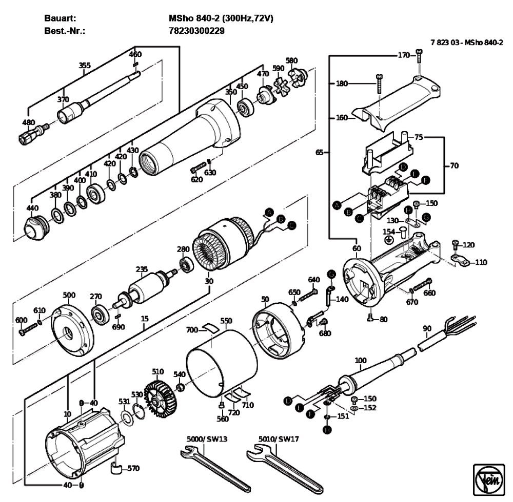 Figure 0 Diagram and Parts List for 78230300229  Fein Grinder
